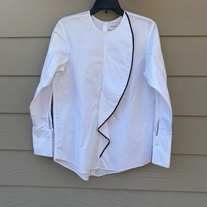 White Ruffle-Trim Button-Back Blouse - Unbranded